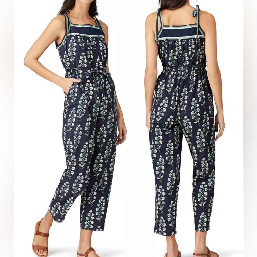 La Vie Rebecca Taylor Women’s Sleeveless Larkspur Jumpsuit Overalls Blue yellow